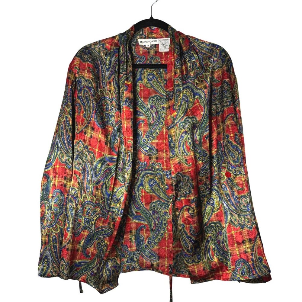 Regina Porter Womens Paisley Plaid Formal Blazer Jacket Size 10 Retro Statement